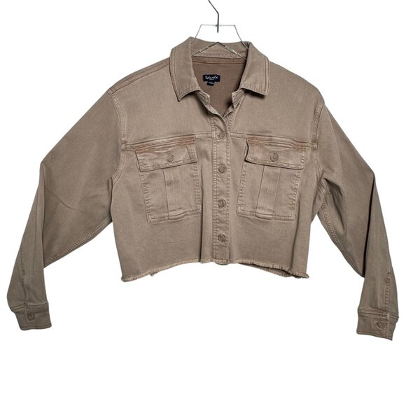 Splendid Women’s Cropped Utility Jacket Size Small Brown Lyocell button front - Picture 1 of 7